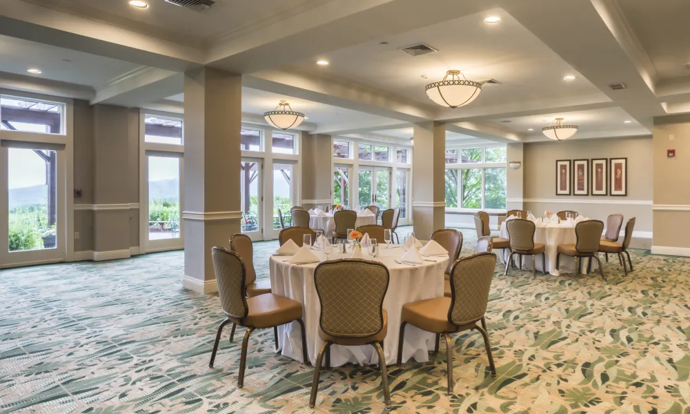 The Garden Room set up for a corporate meeting at Crystal Springs Resort