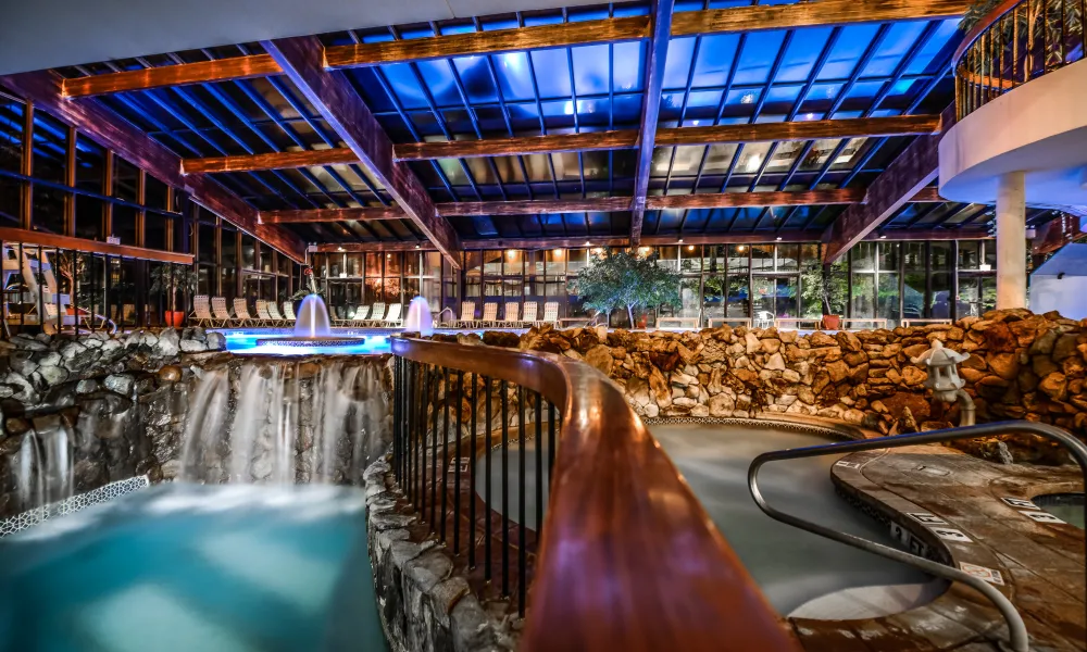 Overview of indoor pools at Minerals Hotel