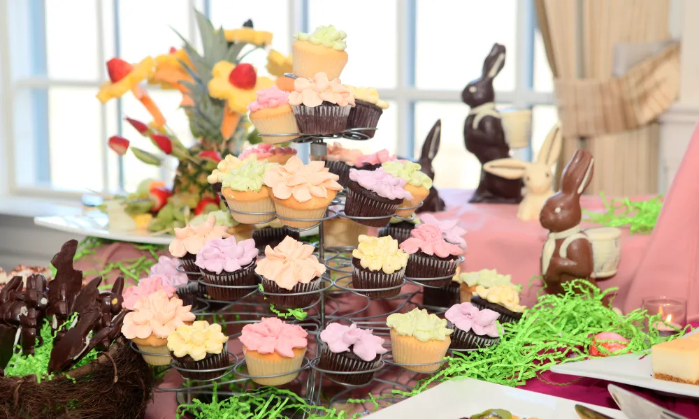 Chocolate and vanilla cupcake tower.