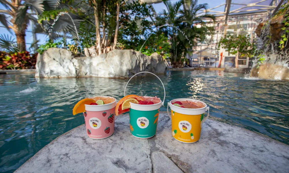 Three rum buckets poolside at Biosphere Pool Complex