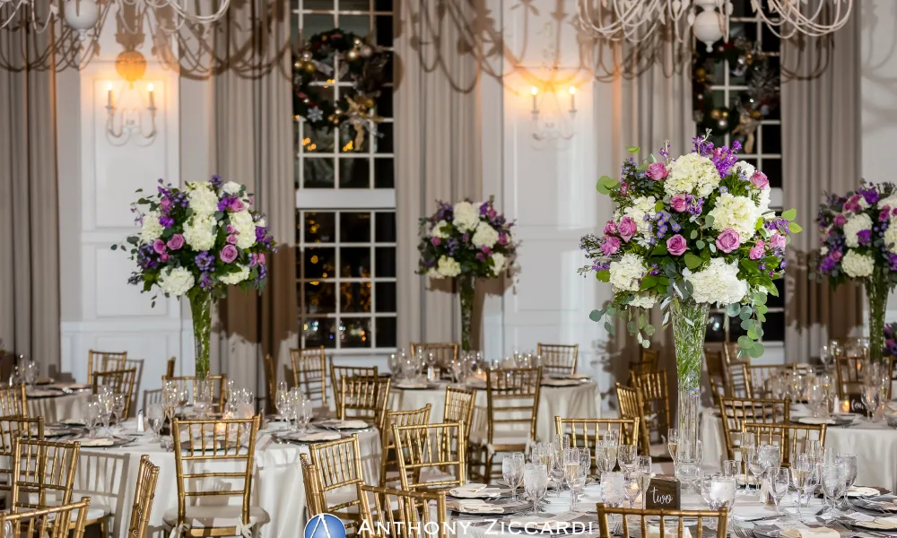 Elegant winter wedding setup in Emerald Ballroom