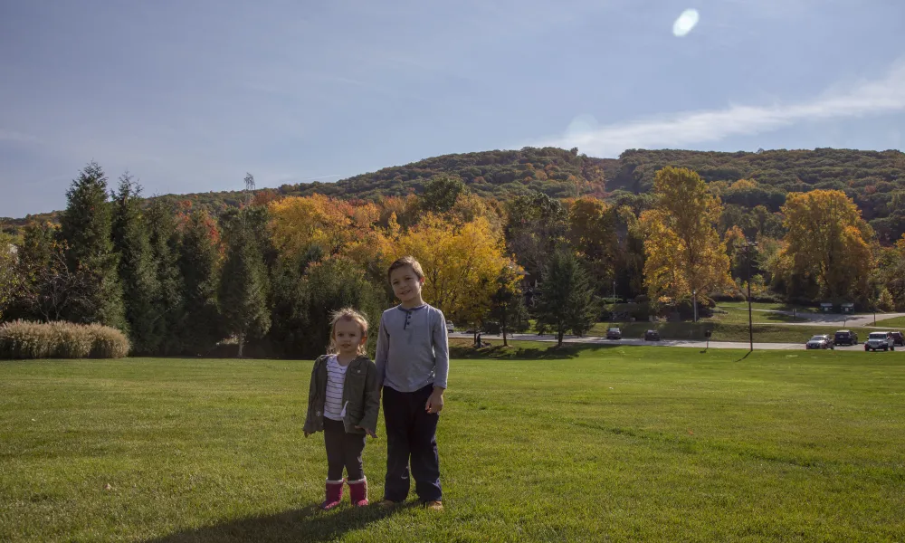 Young children enjoying the autumn season at Minerals Hotel