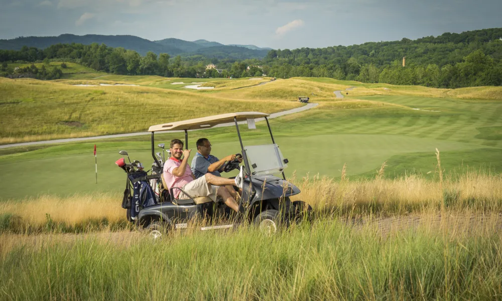 Men on golf cart