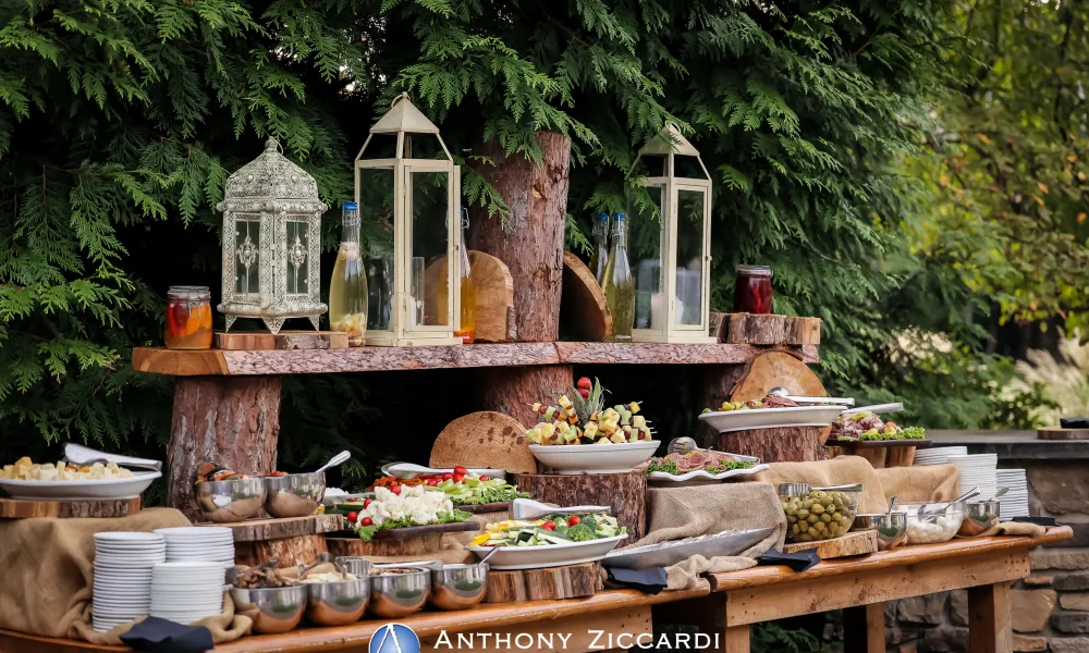 Buffet table at wedding cocktail hour