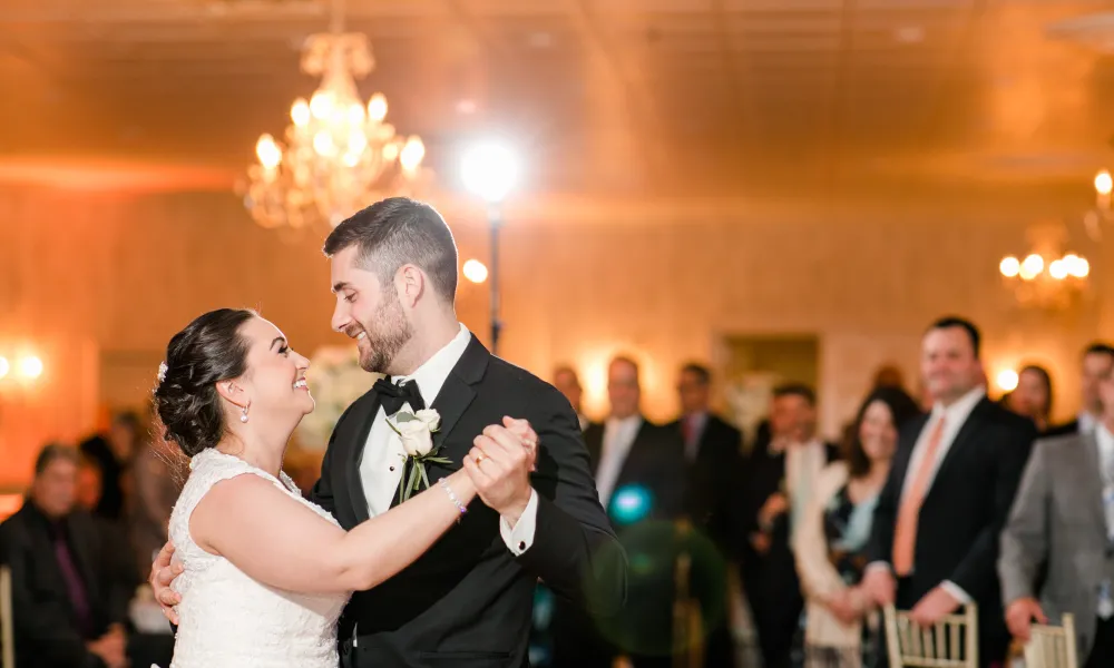 Lovely wedding couple dancing together