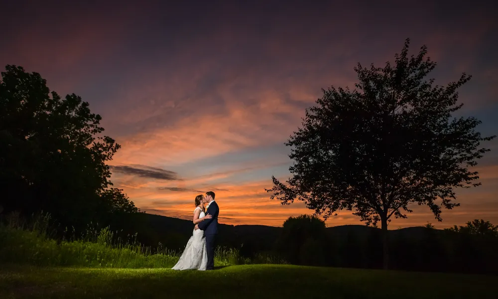 Beautiful sunset with Bride and Groom together