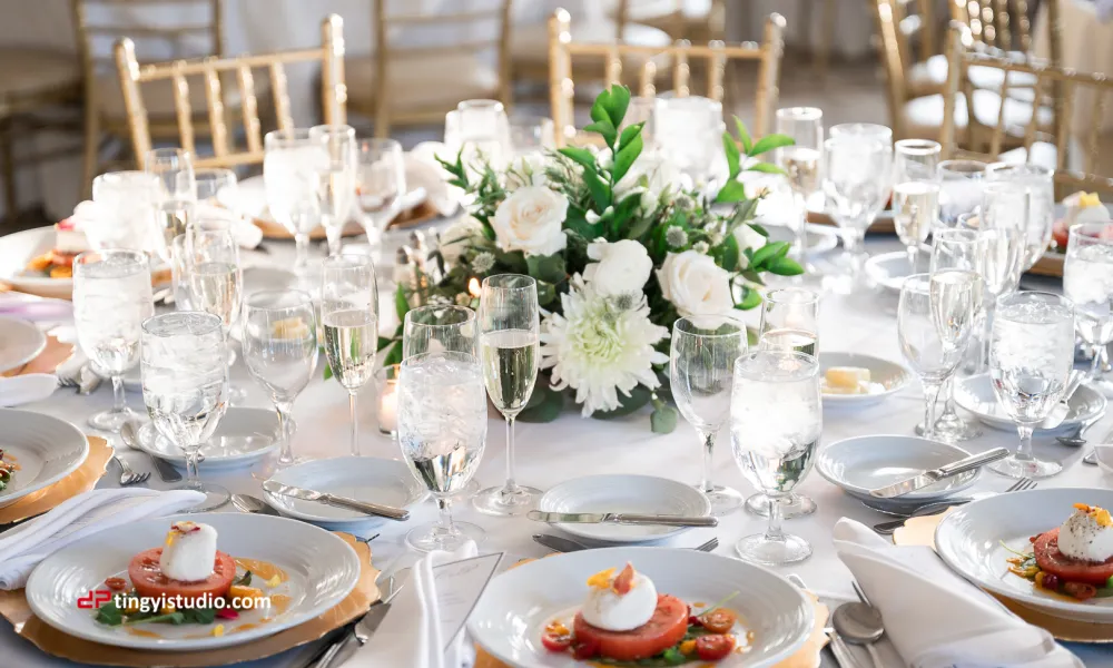 Tomato and mozzarella starters on beautiful decorated table