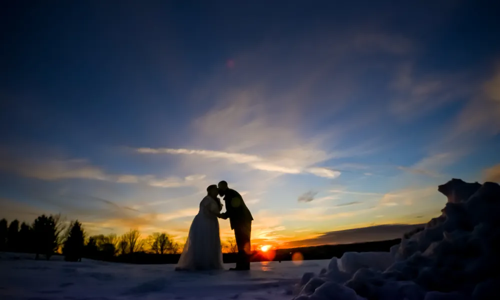 Winter wedding couple at Crystal Springs Resort