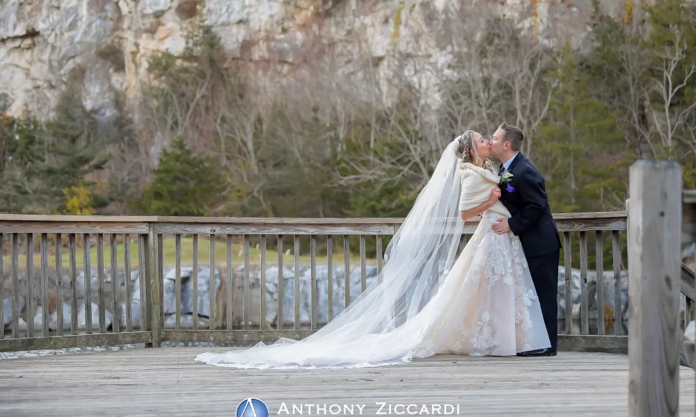 Winter bride and groom at the Quarry