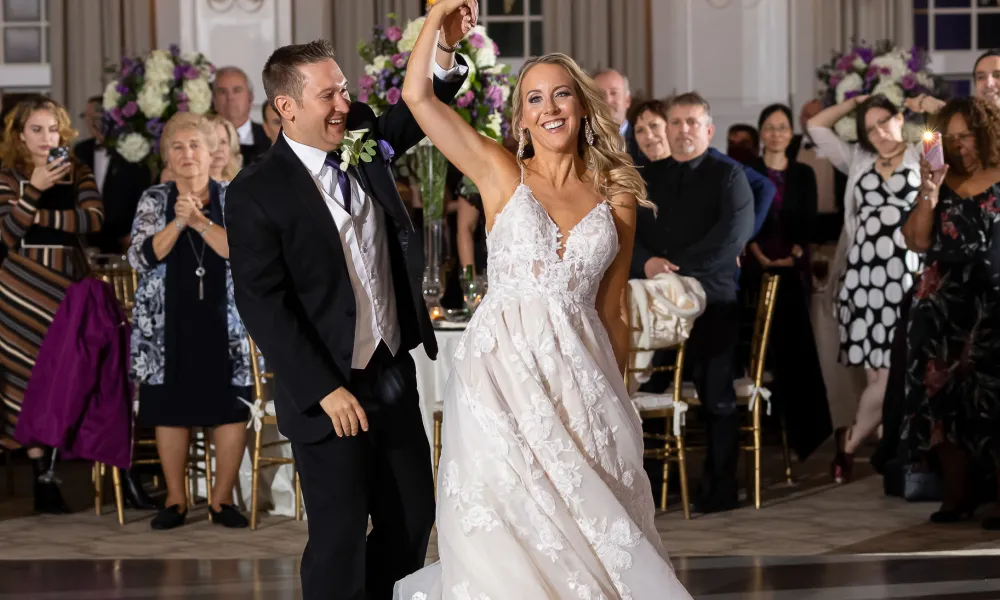 Bride and Groom dancing in the Emerald Ballroom at the Crystal Springs Country Club