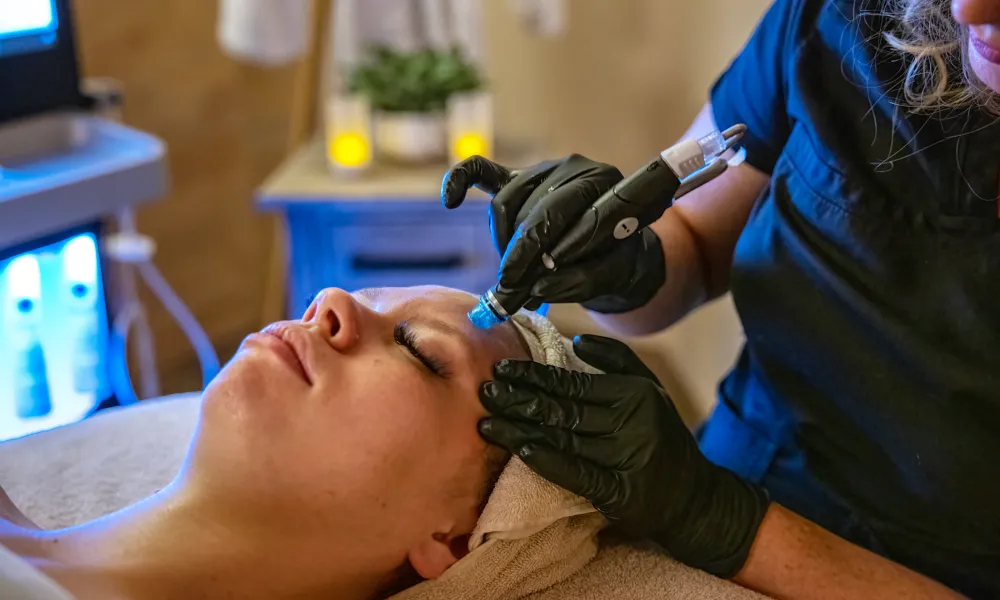 Woman receiving hydrafacial.