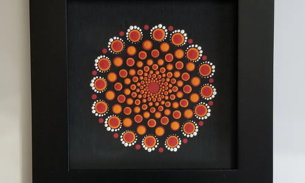 Mandala painting on black paper.