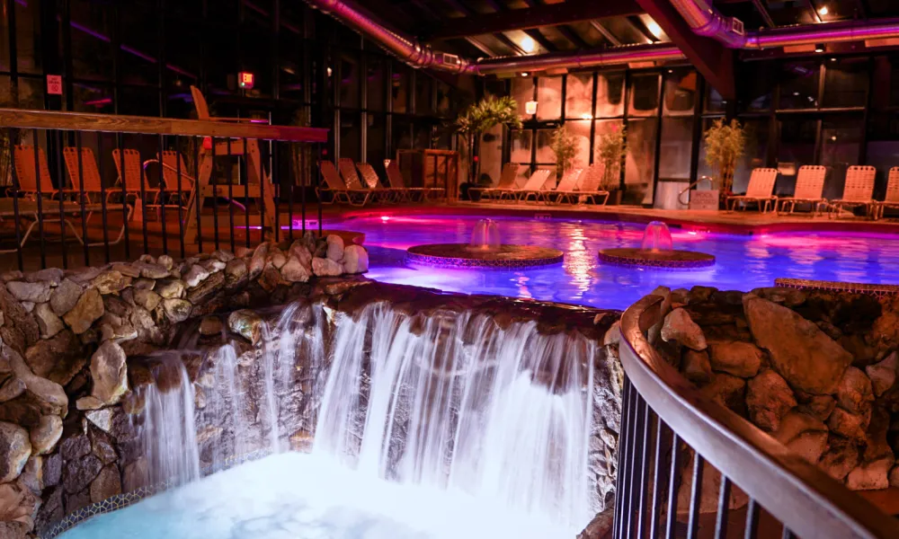 Indoor pool with waterfall at Minerals Sports Club at Crystal Springs Resort in NJ