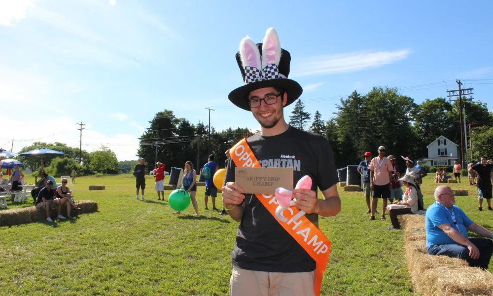 Winner of hippity hop contest with bunny hat and shash at NJ Beer &amp; Food Festival