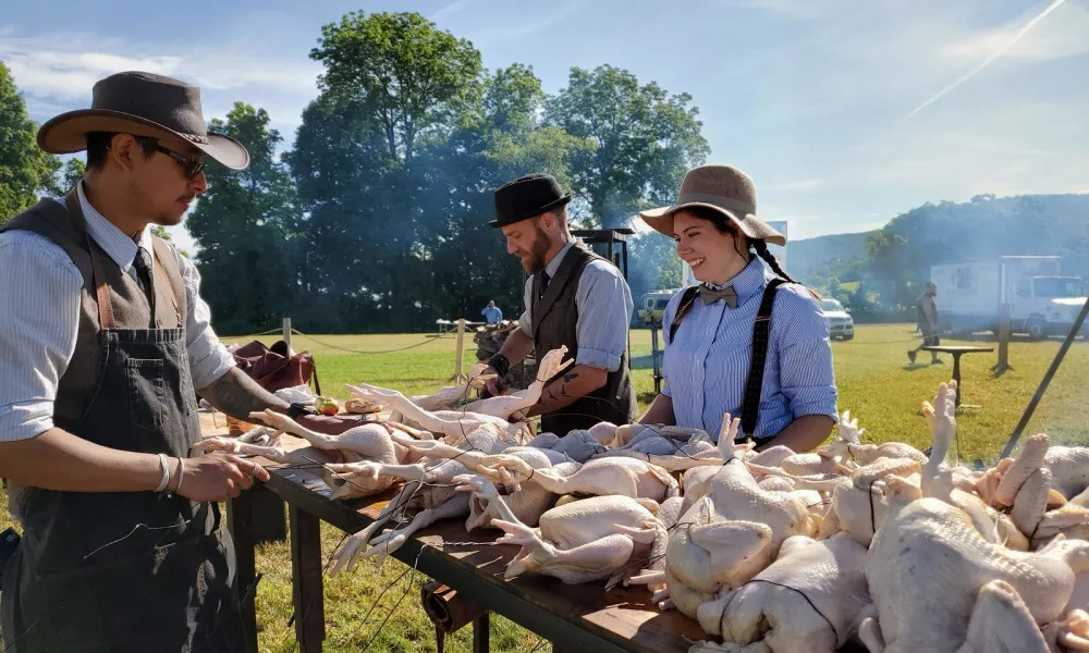 Roasting chickens at NJ Beer &amp; Food Festival