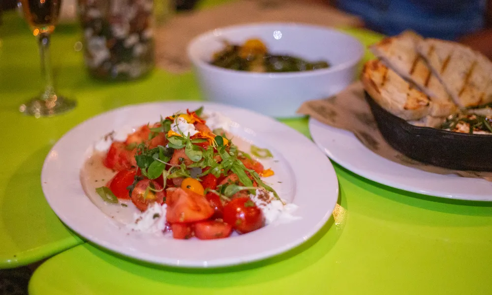 Summer dish in the Chef's Garden featuring fresh tomatoes