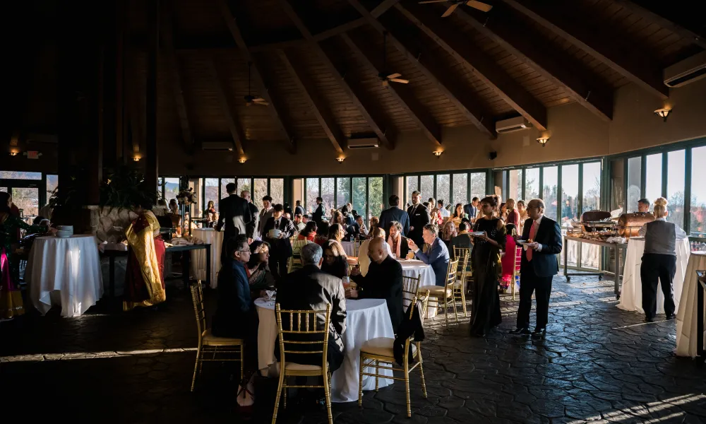 Guests eating in the Grand Rotunda at Grand Cascades Lodge