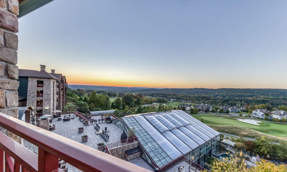 Hotel balcony overlooking view at Grand Cascades Lodge