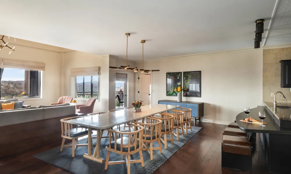 Living room area in large hotel suite