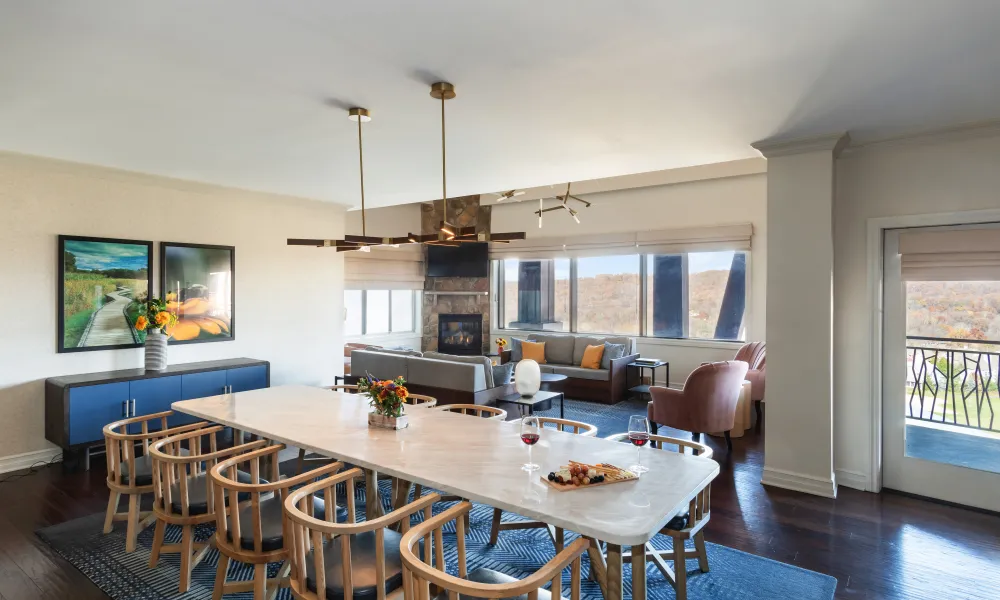 Dining area in large hotel suite at Grand Cascades Lodge