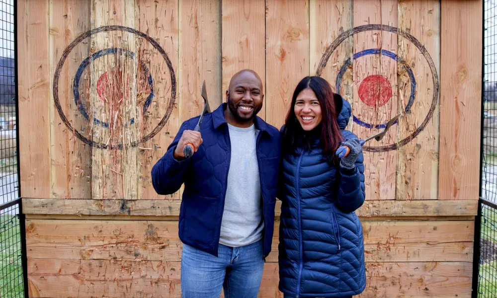 Couple axe throwing. 