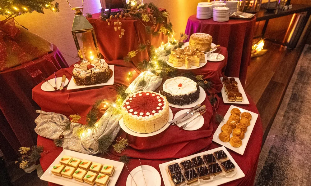 Dessert set up at Crystal Springs Resort holiday party.