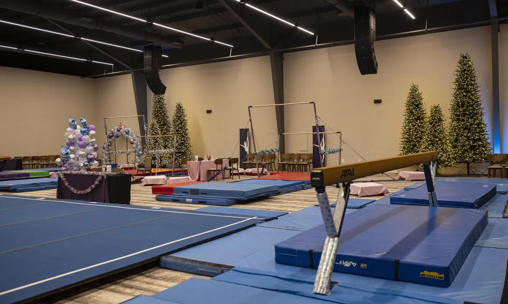 Canyon Ballroom set up for gymnastics competition.