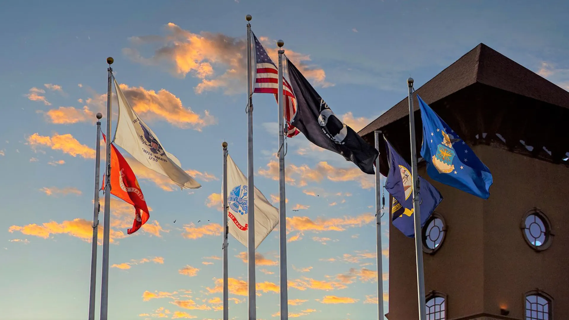 Flags flying in air.