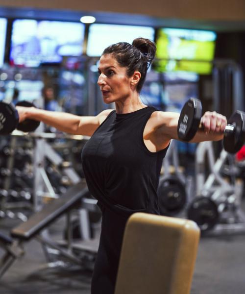 Woman lifting weights.