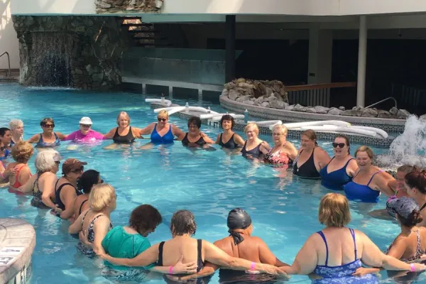 Group of women in aqua class.