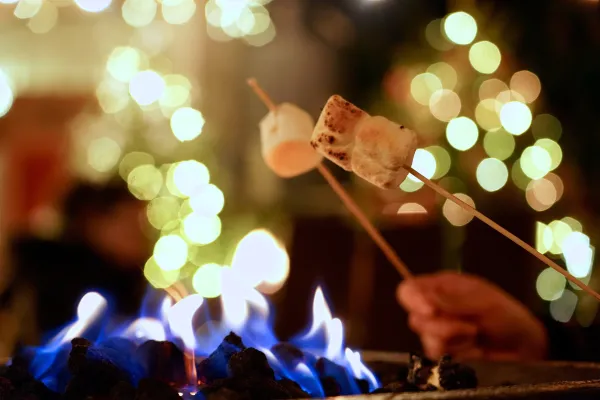 Marshmallow roasting at night time.