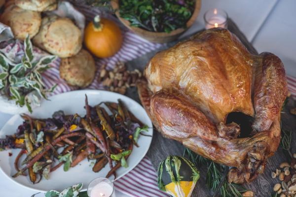 Thanksgiving turkey with side plate of vegetables