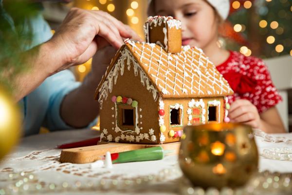 Decorated gingerbread house.