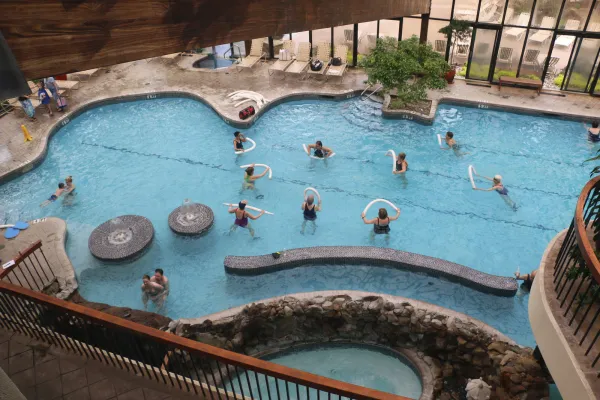 Group of people in pool at Minerals doing Aqua Circuit class