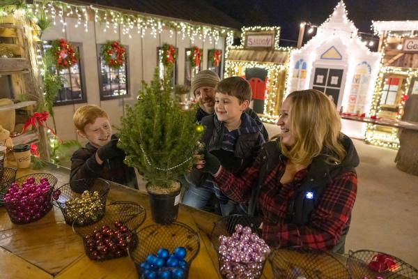 Family decorating mini Christmas tree during Winter Workshop at Minerals Hotel