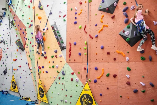 Children rock climbing.