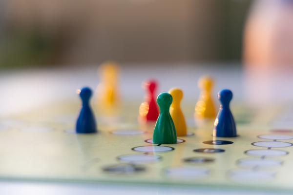 Colorful board game pieces.