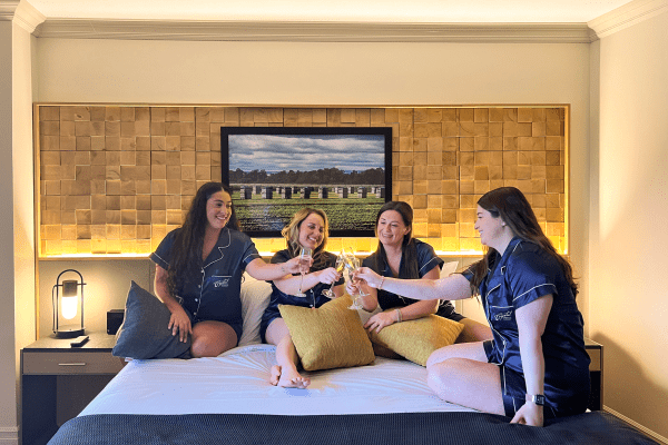 Girlfriend getaway with Crystal Springs PJs and prosecco