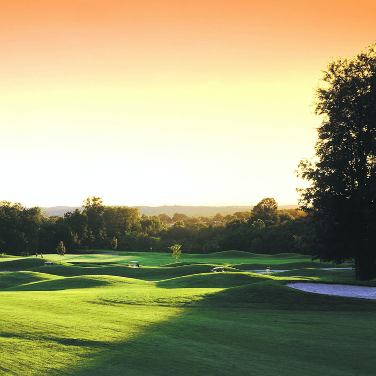 A sunset over the golf course at Black Bear at Crystal Springs Resort