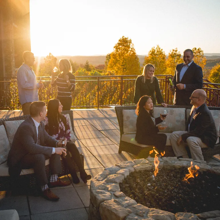 Corporate group on the fire and water terrace