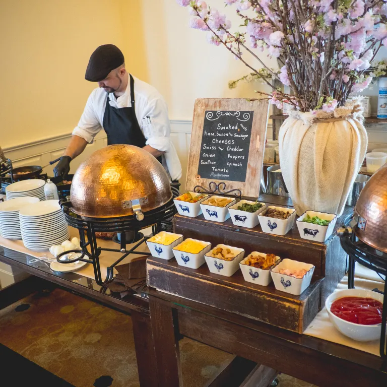 Omelet station at catered brunch