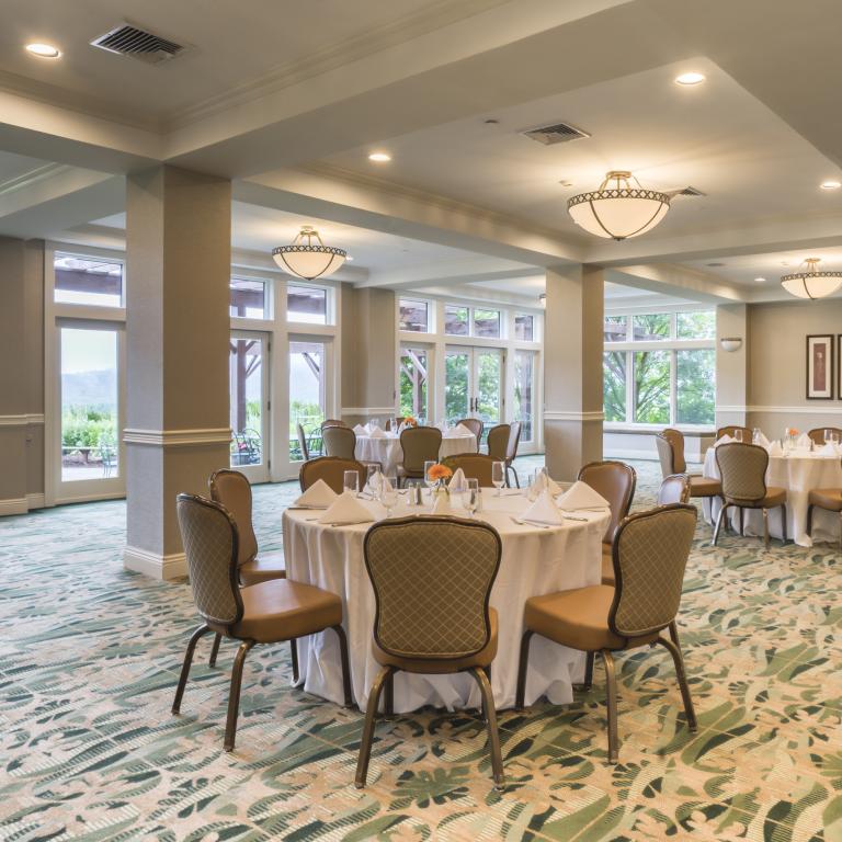 The Garden Room set up for a corporate meeting at Crystal Springs Resort