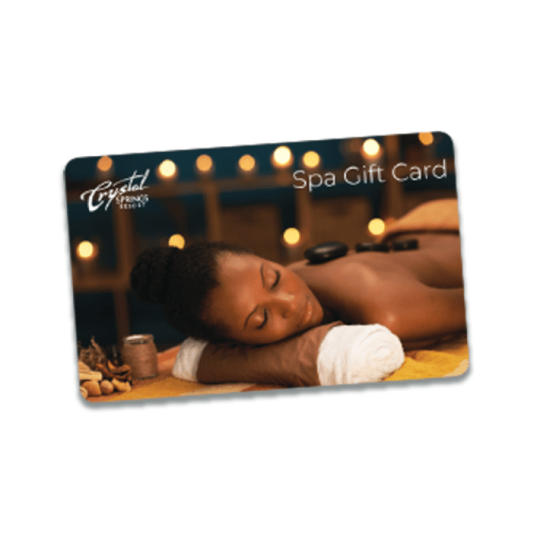 Crystal Springs Resort spa gift card featuring hot stone massage. 