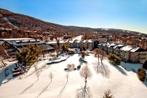 Winter overview of snowy Minerals Hotel