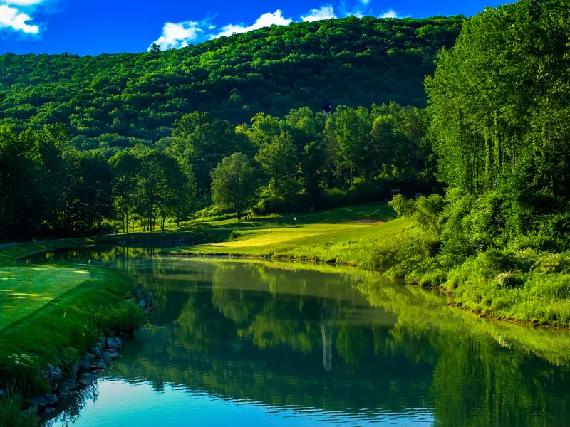 The pond feature on the Black Bear golf course