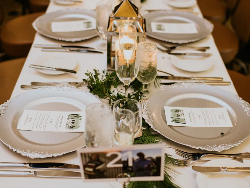 Table setting for an elegant wedding at Crystal Springs Resort