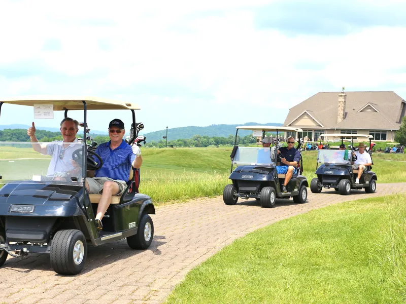 Golf carts driving at Ballyowen Golf Club