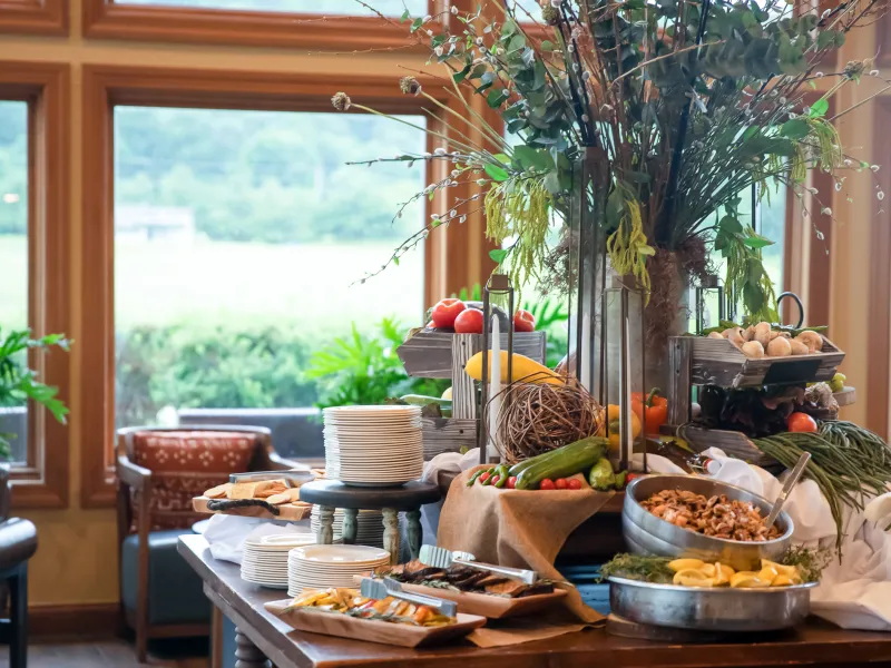 Banquet buffet food setup at Black Bear Golf Club