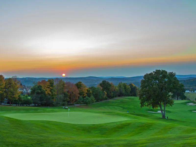 Sunset over a golf course at Crystal Springs Resort